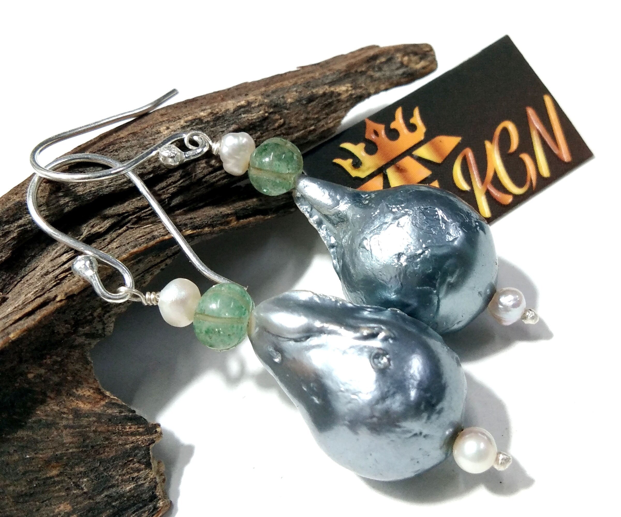 Beautiful Grey Baroque Pearl Earring, 925 Sterling Silver Earring, Elegant Pearl Gift, Fine Grey Baroque Pearl Handmade Earring, For Women